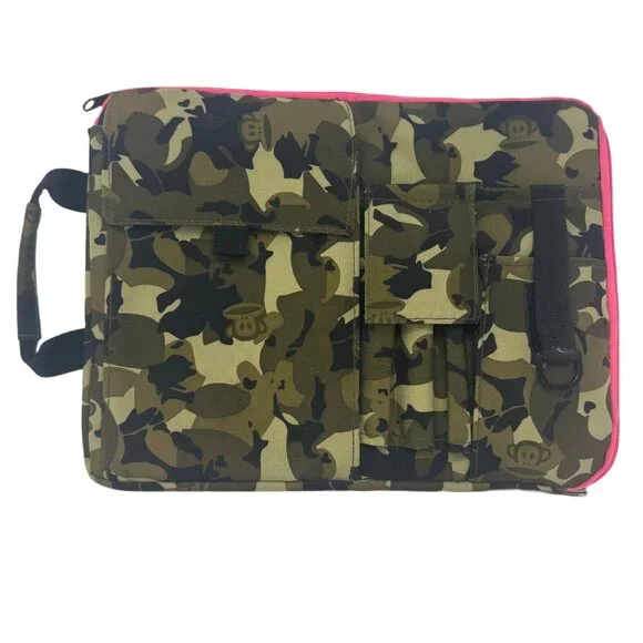 Camo Pattern Laptop Padded Zipped Case 13" Pink Trim Handle Travel Office School - Picture 1 of 10